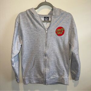 Santa Cruz Hoodie Mens XL Gray Fleece Full Zip Skateboards Logo Sweatshirt